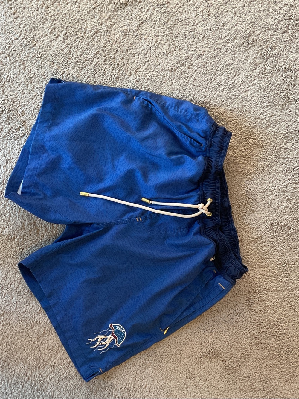 Baja llama Men's Royal Blue Swim Board Shorts with Jellyfish Embroidery